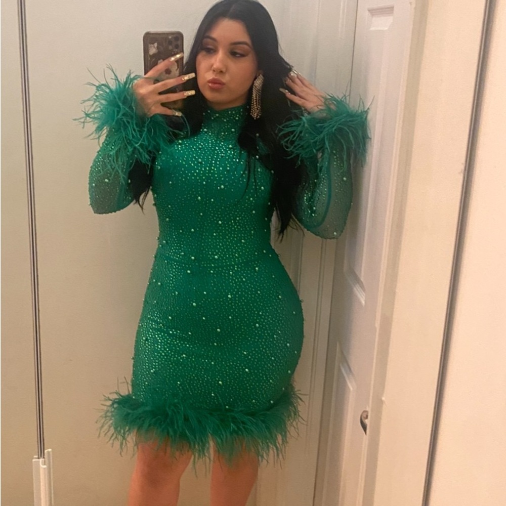 Banjul Green Sequin Mock Neck Bodycon Dress